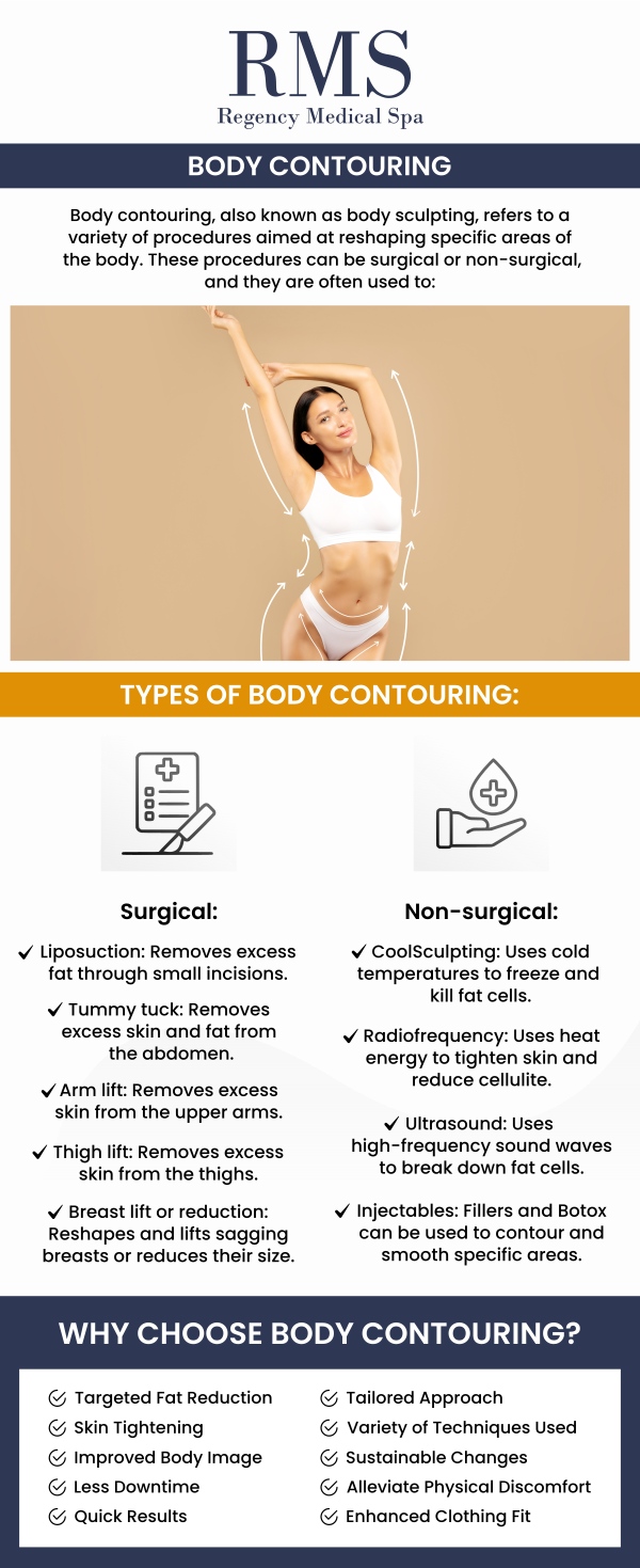 At Regency Medical Spa and Hair Restoration Clinic, our professional team provides advanced non-surgical body contouring treatments designed to help you achieve a more sculpted and refined look. Each treatment plan is customized to your goals, ensuring safe, natural-looking results with minimal downtime. Whether you want to refine specific areas or enhance overall body definition, our team is committed to helping you look and feel your best. For more information, contact us today or book an appointment online. We are conveniently located at 300 Fox Glen Court Barrington, IL 60010.