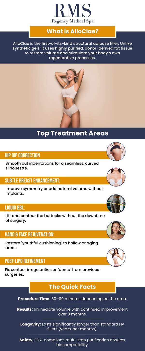 Common questions asked by clients: What is AlloClae? How does AlloClae work? What are the benefits of AlloClae treatment? How long does an AlloClae treatment take? How soon will I see results from AlloClae? How long do the results of AlloClae last?
Our team at Regency Medical Spa offers AlloClae, providing personalized solutions to help you achieve your desired results. We are dedicated to delivering exceptional care and attention to meet your unique needs. For more information, contact us today or book an appointment online. We are conveniently located at 300 Fox Glen Court Barrington, IL 60010. We serve clients from Barrington IL, Lake Barrington IL, Lake Zurich IL, Inverness IL, Carpentersville IL, and BEYOND!